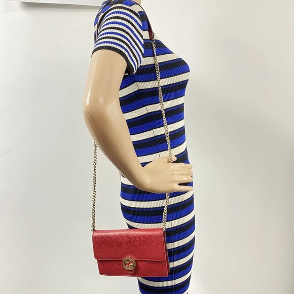GUCCI Interlocking Wallet On Chain Red Leather Shoulder Bag 470-020725 - Picture 12 of 12